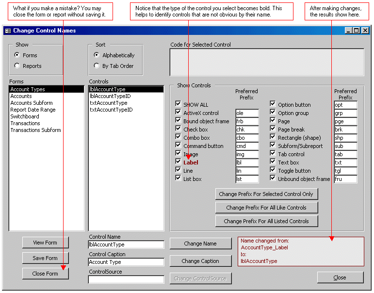MS Access Wizard to Rename Controls in Forms and Reports